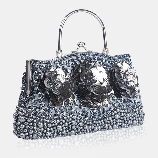 Beaded Sequin Flower Evening Clutch Bag