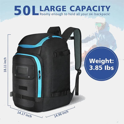 50L Ski Boot Bag Sports Backpak for Ski Helmet Goggles Snowboard