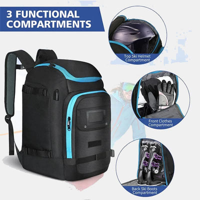 50L Ski Boot Bag Sports Backpak for Ski Helmet Goggles Snowboard