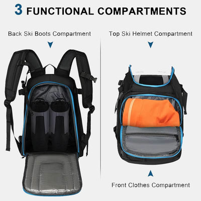 50L Ski Boot Bag Sports Backpak for Ski Helmet Goggles Snowboard