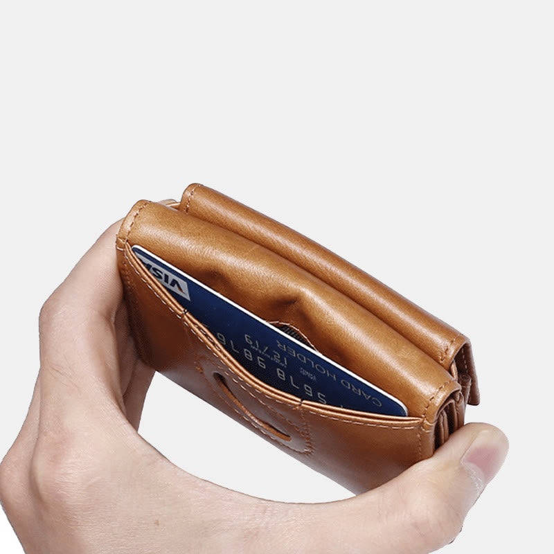 Small Compact RFID Blocking Leather Wallet with Airtag Slot