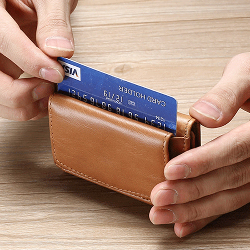 Small Compact RFID Blocking Leather Wallet with Airtag Slot