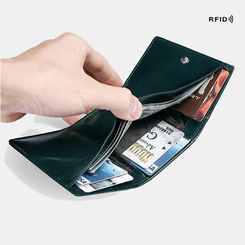 Small Compact RFID Blocking Leather Wallet with Airtag Slot