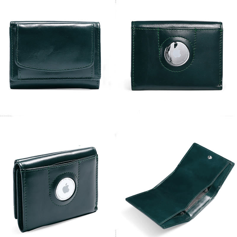 Small Compact RFID Blocking Leather Wallet with Airtag Slot