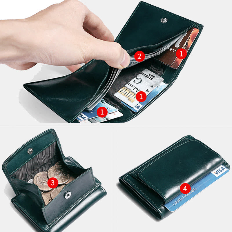 Small Compact RFID Blocking Leather Wallet with Airtag Slot