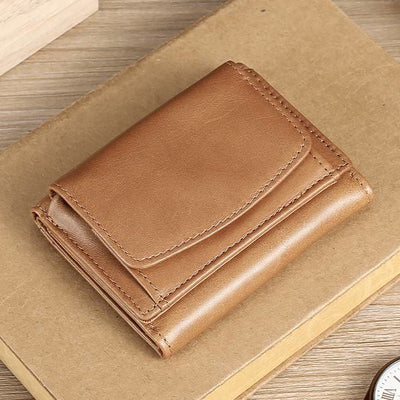 Small Compact RFID Blocking Leather Wallet with Airtag Slot