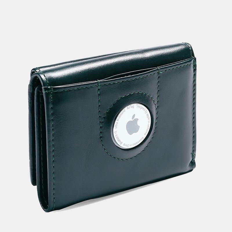 Small Compact RFID Blocking Leather Wallet with Airtag Slot