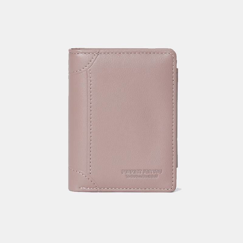 Faux Leather Trifold Compact Wallet for Women with Coin Pocket