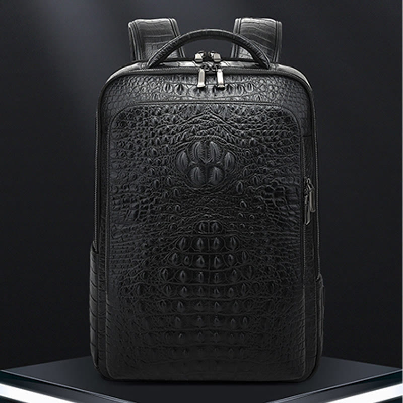 Crocodile Pattern Genuine Leather Backpack Business Travel Laptop Bag