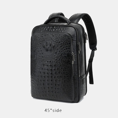 Crocodile Pattern Genuine Leather Backpack Business Travel Laptop Bag