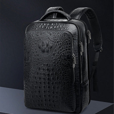 Crocodile Pattern Genuine Leather Backpack Business Travel Laptop Bag