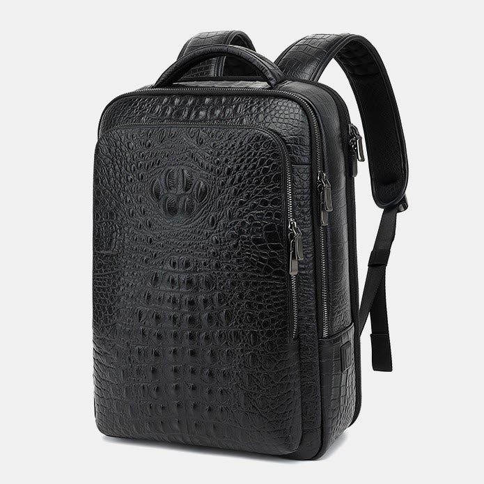 Crocodile Pattern Genuine Leather Backpack Business Travel Laptop Bag