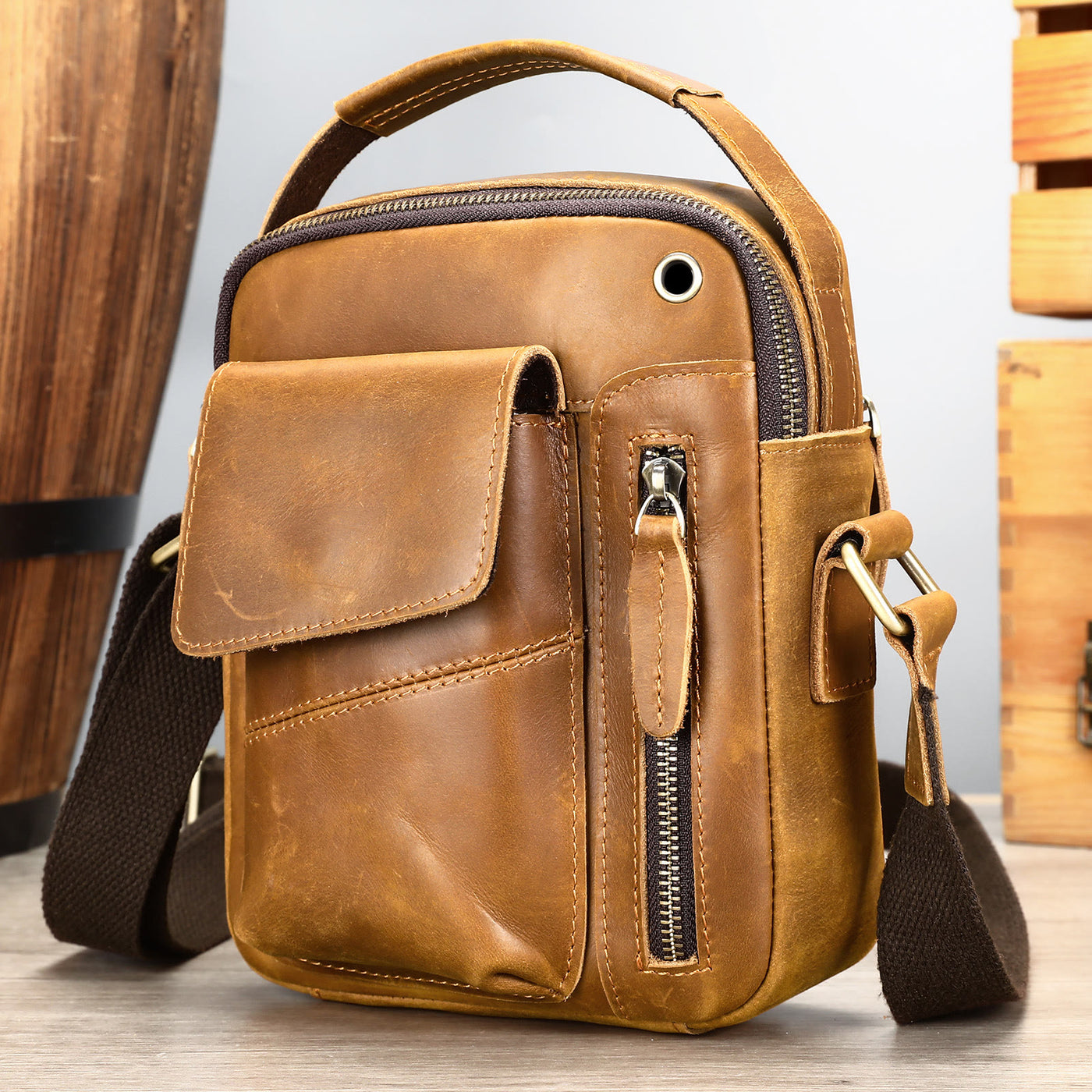 Messenger Bag for Men Multi-Pocket Genuine Leather Business Crossbody Bag