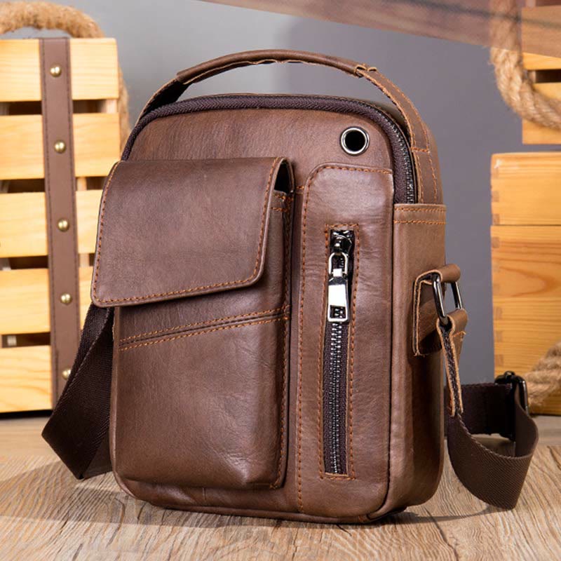 Messenger Bag for Men Multi-Pocket Genuine Leather Business Crossbody Bag