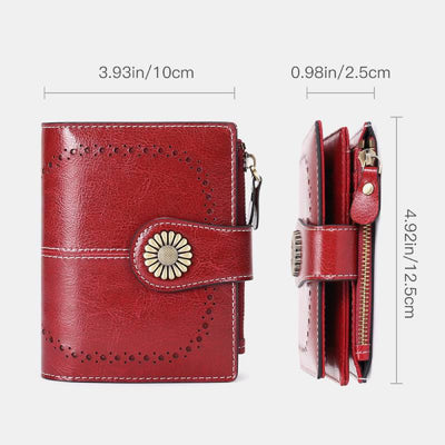 RFID Blocking Trifold Leather Wallet with Zipper Pocket ID Windows