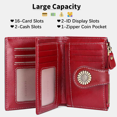 RFID Blocking Trifold Leather Wallet with Zipper Pocket ID Windows