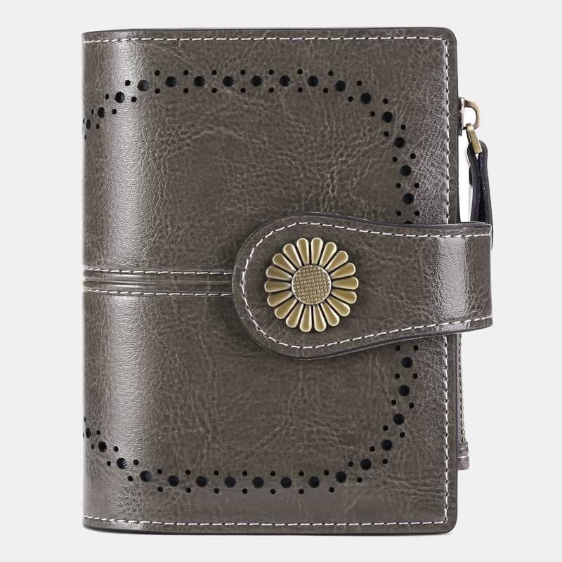 RFID Blocking Trifold Leather Wallet with Zipper Pocket ID Windows