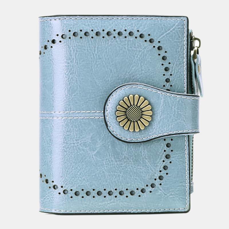 RFID Blocking Trifold Leather Wallet with Zipper Pocket ID Windows