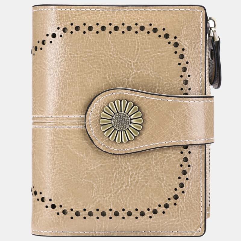 RFID Blocking Trifold Leather Wallet with Zipper Pocket ID Windows