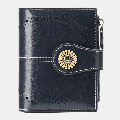 RFID Blocking Trifold Leather Wallet with Zipper Pocket ID Windows