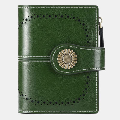 RFID Blocking Trifold Leather Wallet with Zipper Pocket ID Windows