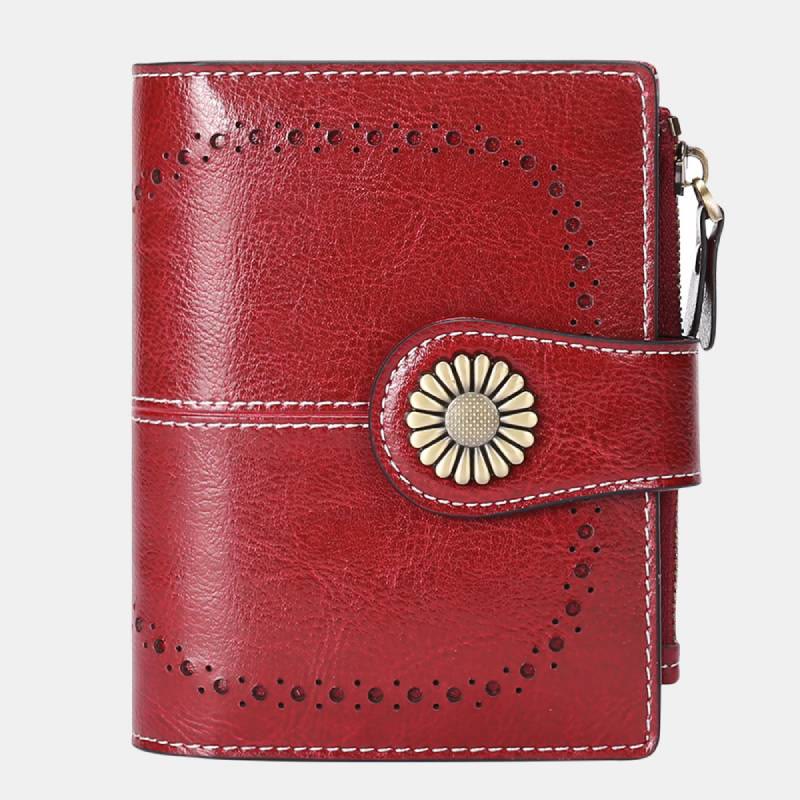 RFID Blocking Trifold Leather Wallet with Zipper Pocket ID Windows