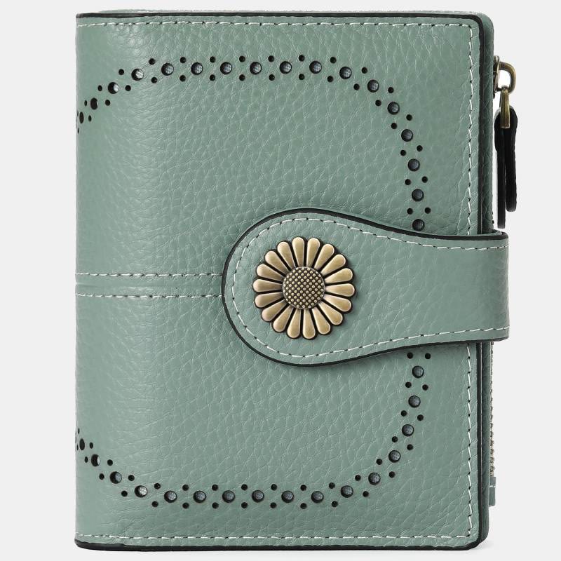 RFID Blocking Trifold Leather Wallet with Zipper Pocket ID Windows