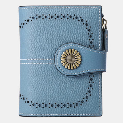 RFID Blocking Trifold Leather Wallet with Zipper Pocket ID Windows