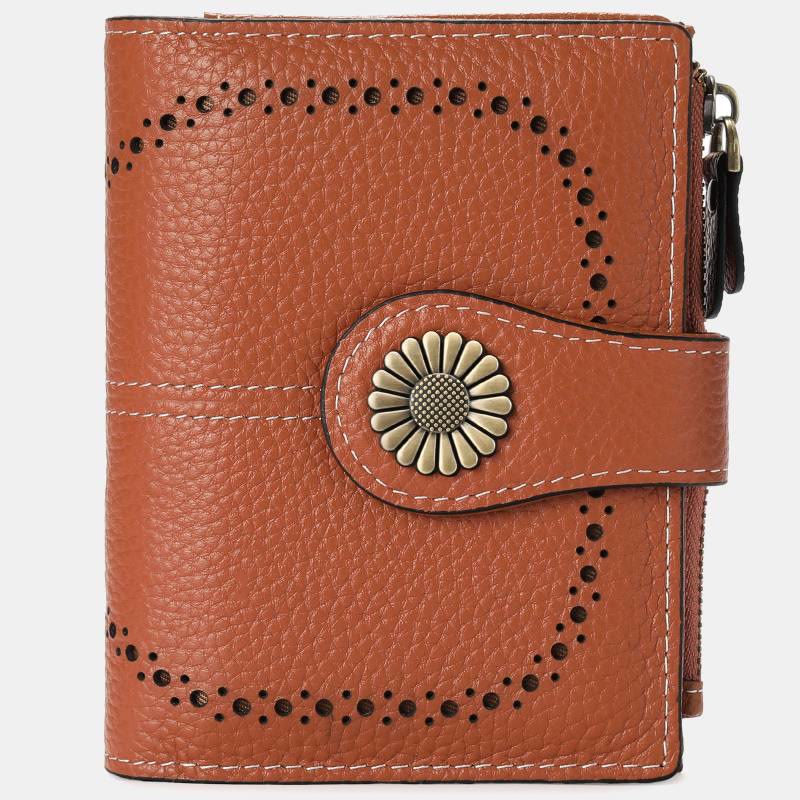 RFID Blocking Trifold Leather Wallet with Zipper Pocket ID Windows