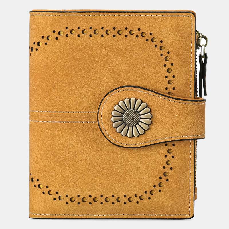 RFID Blocking Trifold Leather Wallet with Zipper Pocket ID Windows