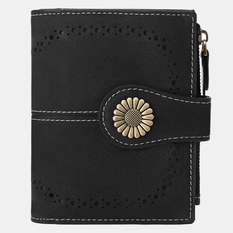 RFID Blocking Trifold Leather Wallet with Zipper Pocket ID Windows