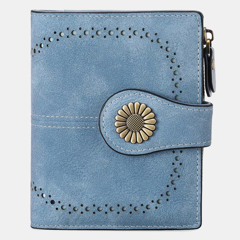 RFID Blocking Trifold Leather Wallet with Zipper Pocket ID Windows