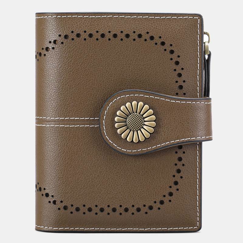 RFID Blocking Trifold Leather Wallet with Zipper Pocket ID Windows