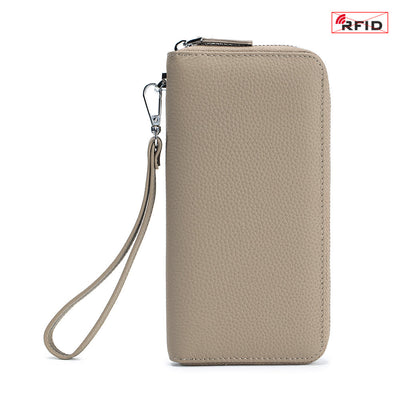 RFID Blocking Women Wallet Genuine Leather Zip Clutch Wristlet Purse