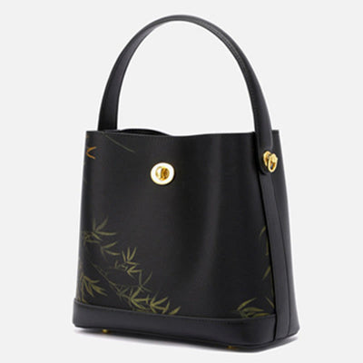 Mulberry Silk Lotus Embroidery Leather Tote Elegant Handbag