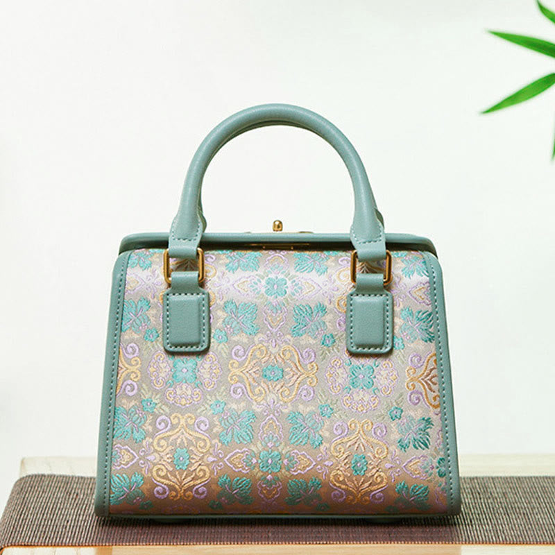 Genuine Leather Embroidery Small Square Bag Handbag Crossbody Purse