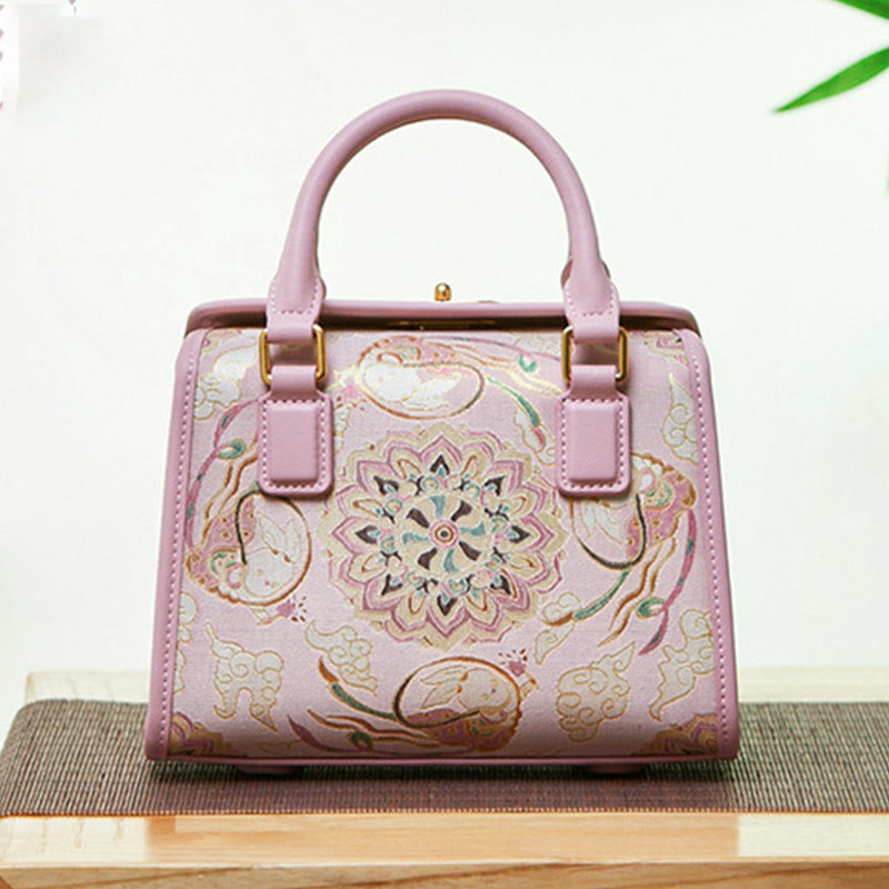 Genuine Leather Embroidery Small Square Bag Handbag Crossbody Purse