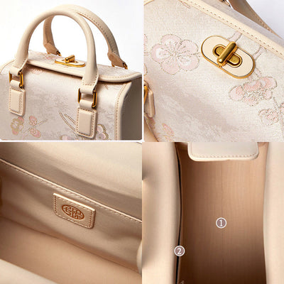 Genuine Leather Embroidery Small Square Bag Handbag Crossbody Purse