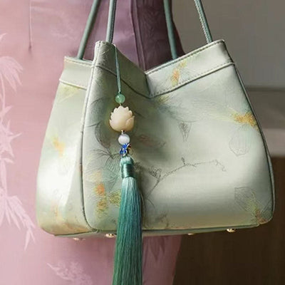 Retro Embroidery Silk Shoulder Bag Bucket Bag for Women