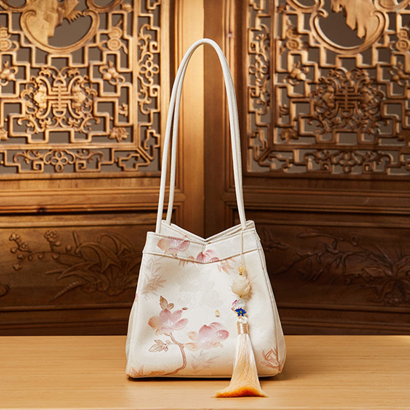 Retro Embroidery Silk Shoulder Bag Bucket Bag for Women