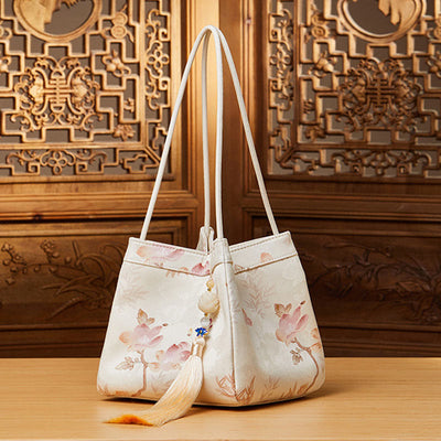 Retro Embroidery Silk Shoulder Bag Bucket Bag for Women