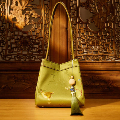 Retro Embroidery Silk Shoulder Bag Bucket Bag for Women