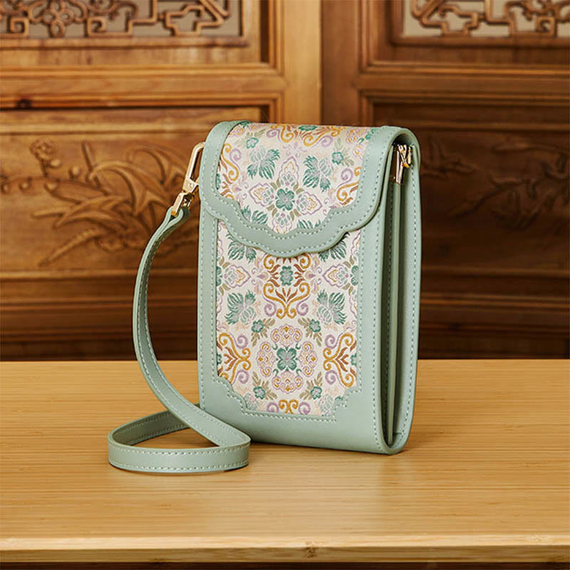 Flowers Embroidery Phone Bag Retro Mini Cross Body Bag