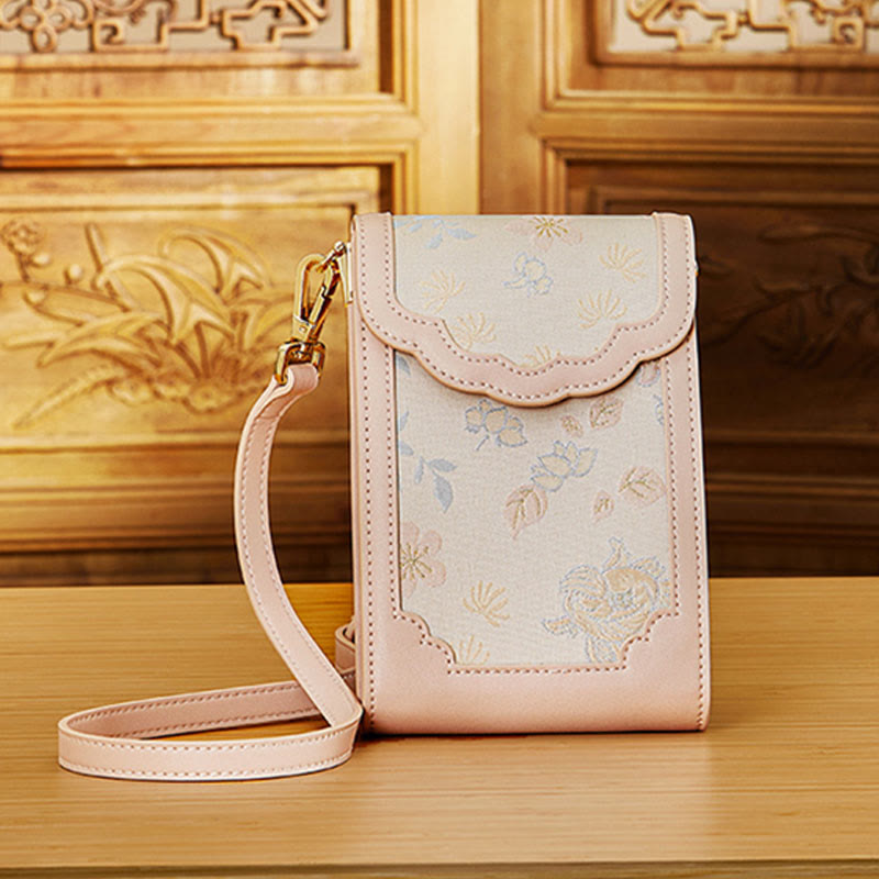 Flowers Embroidery Phone Bag Retro Mini Cross Body Bag