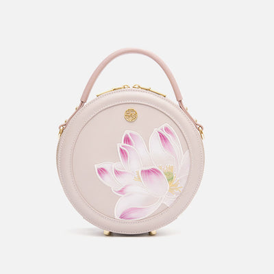 Luxury Golden Peony Embroidery Round Tote Bag Satchel