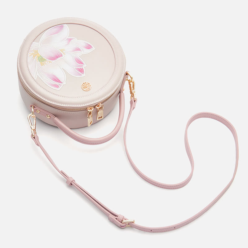 Luxury Golden Peony Embroidery Round Tote Bag Satchel