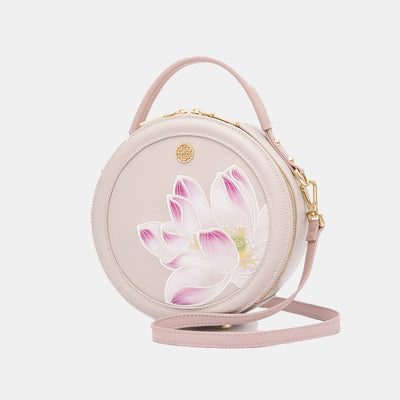 Luxury Golden Peony Embroidery Round Tote Bag Satchel