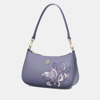 Peony Embroidery Leather Shoulder Bag Crossbody Bag for Women