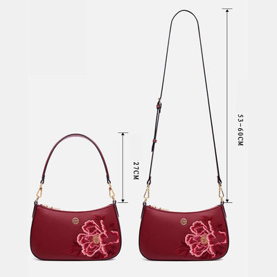 Peony Embroidery Leather Shoulder Bag Crossbody Bag for Women