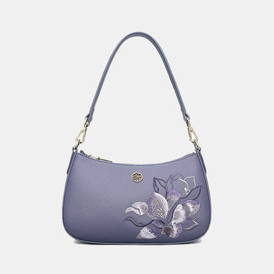 Peony Embroidery Leather Shoulder Bag Crossbody Bag for Women